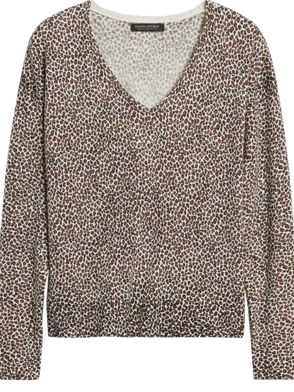 Banana Republic Leopard 100% Extra Fine Merino Wool V-Neck Sweater Small